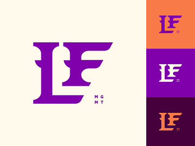 LF MGMT brand branding custom identity logo mark monogram orange purple type