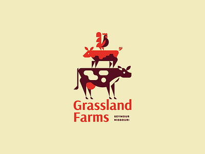 Grassland Farms animals brand chicken cow farm identity illustration logo nature pig rooster