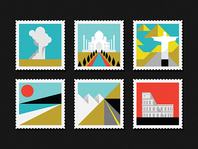 Stamps illustration location monuments nature stamps travel