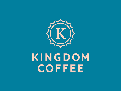 Kingdom Coffee badge brand coffee crown gear icon identity k logo type