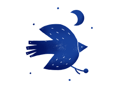 Blue Bird abstract bird blue hand made illustration illustrator moon nature nature illustration night sky stars texture