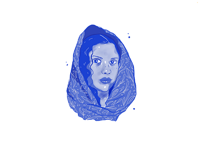 Blue girl portrait blue hand made illustration portrait illustration scarf