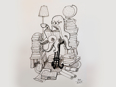 Sketch - A Studious Octopus art book ink micron octopus pen sketch study