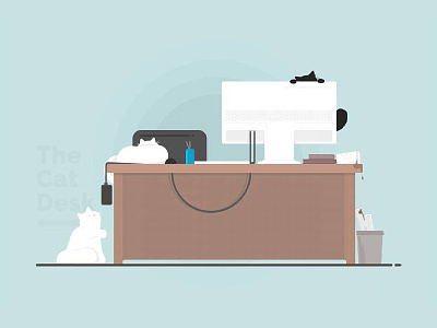 The Desk of Cats cat chaos desk illustration minimal office vector white wire