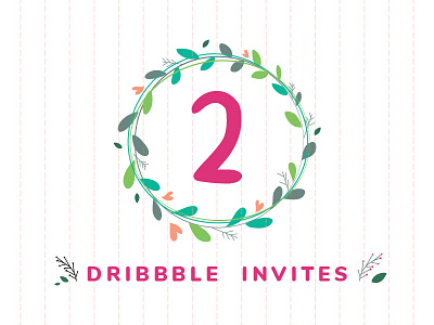 2 Dribbble Invites dribbble dribbble invite flower illustration invite leaf nature plant vector vine wreath