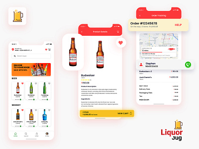 LiquorJug - Mobile App UI Design branding icon interaction design liquor delivery app prakashk uiux