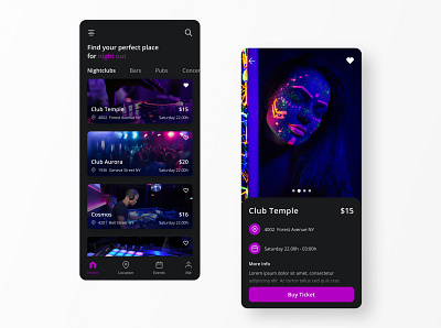 Nightlife App app application concept event events figma night nightclubs nightlife nightout parties party project ux ux design