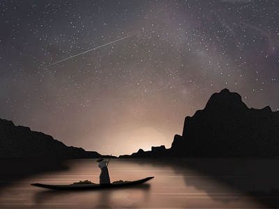 Fisherman at night