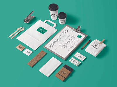Pitchii Coffee and Waffles Identity Design birds cafe coffee color green identity isometric serif style
