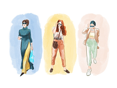 Fashion street style fashion fresh colors illustration magazine illustration pastel colors pencil sketch street style