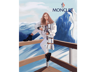 Moncler Mountain Girl landscape landscape illustration moncler mountain mountains white blue winter