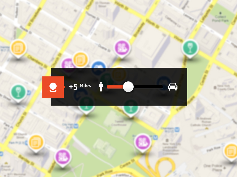 Around you range slider geolocation map miles pin around you orange black white ios app slider flat ui