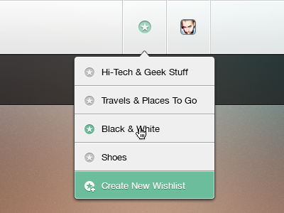 Wishlist Dropdown Menu account alpha aqua green black dropdown menu transparent ui water green white wishlist wishlists