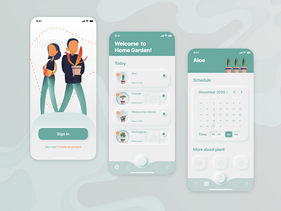 Plant App app design eco flat flower green illustration light mobile app mobile design neumorphism plant schedule sign in ui vector