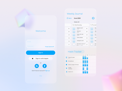 Week Screen ToDo App | the Bullet Journal Method app calendar ui design glass glassmorphism habit tracker light mobile app mobile design ui