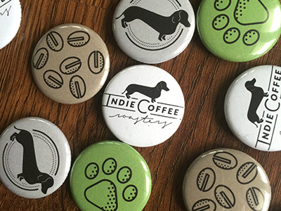 Indie Coffee Roasters 1in. Buttons coffee coffee roasting dachshund dog icon indie indie coffee indie roast