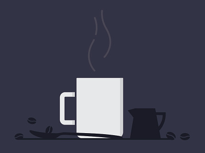 Coffee Mug and Accessories Illustration coffee beans coffee mug creamer illustration spoon steam