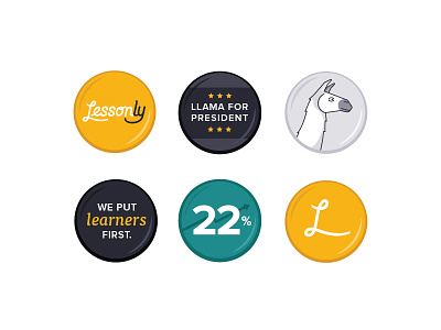 Lessonly One Inch Buttons 1in buttons buttons learners learning automation lessonly llama pins president swag