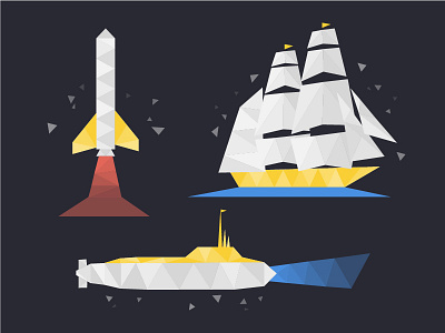 Geometric Ships boat rocket rocketship sail ship space ship submarine travel triangle vessel