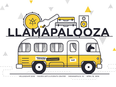 Llamapalooza Event Poster bus drum event poster guitar llama lollapalooza speaker tour bus vw