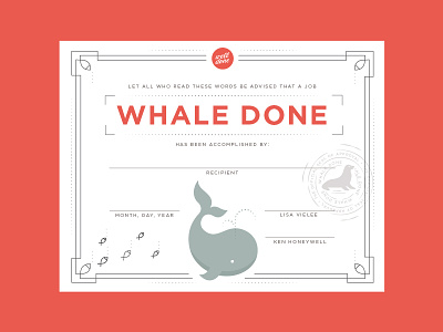 Whale Done Award Certificate award certificate fish honor seal well done whale