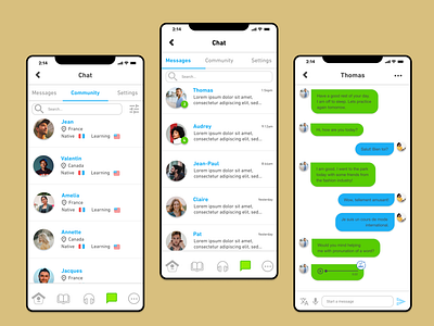 Immersive Chat App app design duolingo hireme language learning mobile ui ux