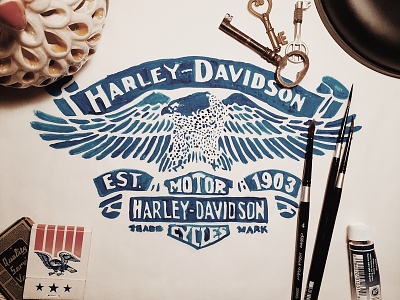 Harley Davidson - Eagle Emblem cafe racer eagle hand lettering harley davidson illustration lettering painting type typography vintage watercolor