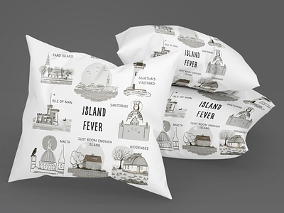 The Island Fever Series Mockup: Cushions layout packaging merchandise travel logo island graphic design branding illustration editorial design design