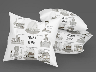 The Island Fever Series Mockup: Cushions branding design editorial design graphic design illustration island layout logo merchandise packaging travel