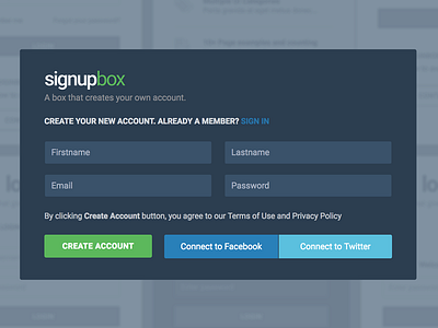 Signup account card create login signup