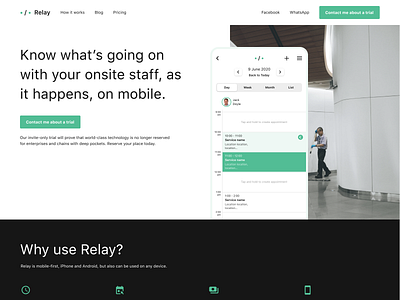 Relay — Website app appointments branding calendar clean design dublin ios ireland landing logo minimal mobile mvp page prototype ui web
