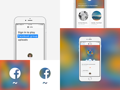 Facebook Play Concept artboard concept facebook groups ios mobile music mvp play playlist soundcloud upload
