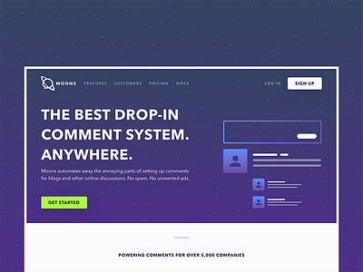 Moons — Landing Page comment design. circleci gradient landing logo mobile moons space stars system web