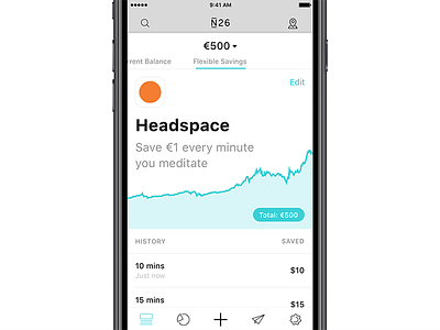 N26 x Headspace account auto balance banking chart feature fintech graph headspace meditate n26 saving
