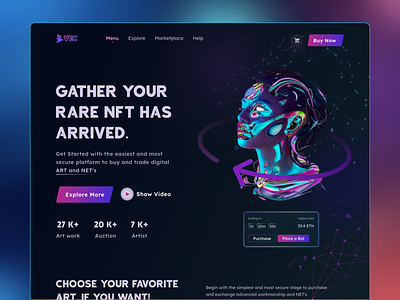 VEC-NFT Dark theme Landing page.