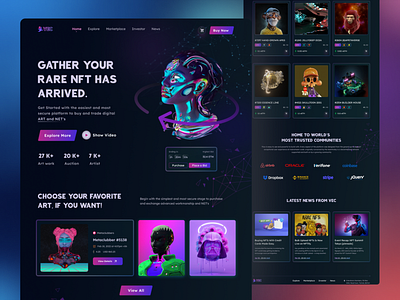 VEC-NFT Dark Theme Landing Page UI Design.