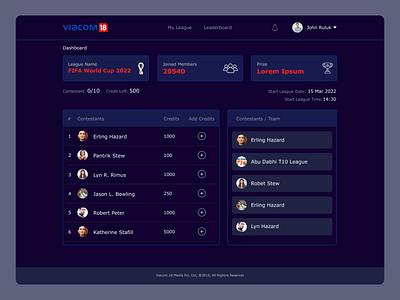 Sports League branding dashboard design dribbble ui