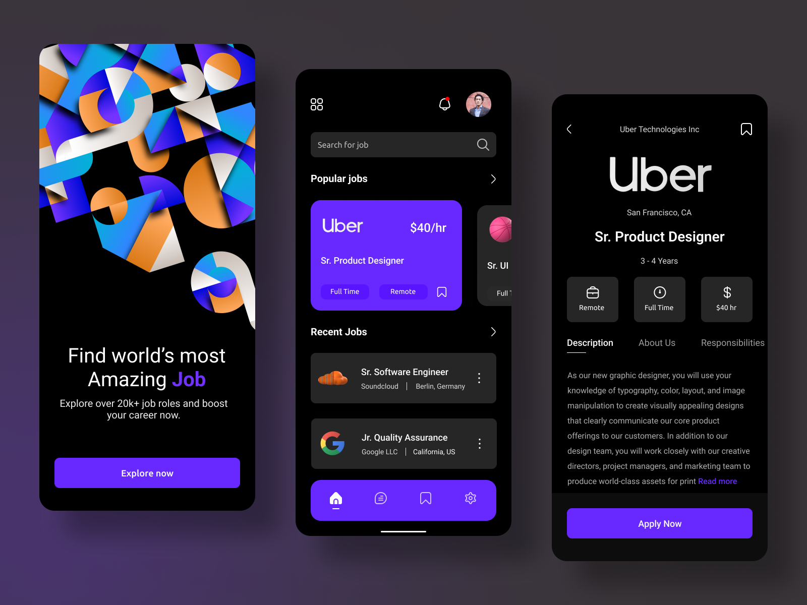 Job Finding App UI Design by MQoS Graphics for MultiQoS on Dribbble