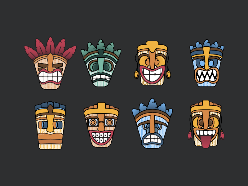 TikIcons flat design tiki mask masks pattern tiki iconography design icon