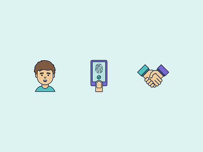 Icons designed for an app boy character fingerprint fingerprint recognition handshake icon icon set iconography illustration phone