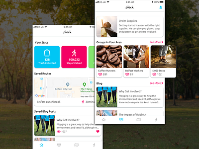 plock. app community design enviroment fitness health interaction interaction design ios map mobile mockup planet plogging social tracking ui ux
