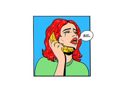 Girl crying calling banana art banana comic crazy illustration pop print strange woman