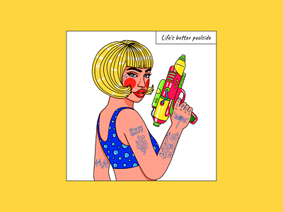 Summer pop art girl with water gun art cartoon comic design illustration pop print woman