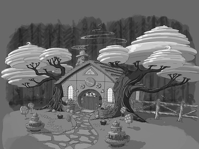 WIP - Witch's House, Hansel & Gretel black and white character childrens story concept development digital illustration illustration story telling