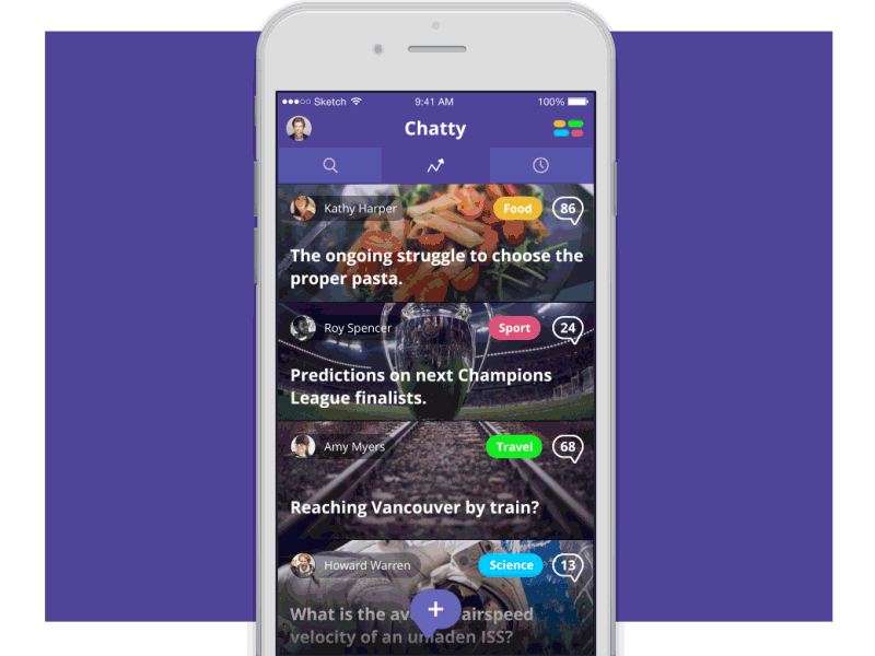 Chatty - expand and header transition animation app gif interaction ios iphone mobile motion transition ui ux