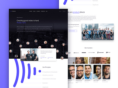 Frame.io About Page cards company focus lab grid investors team typography website