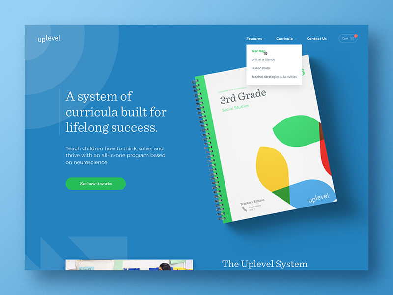 Uplevel homepage landing page book cards typography website focus lab