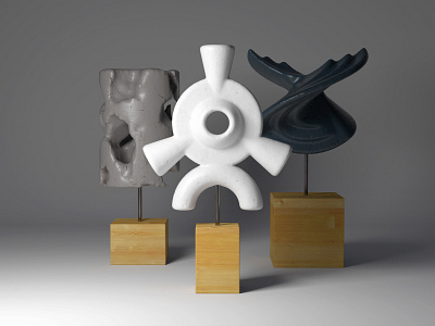 Sculpture Trio 3d abstract cgi focus lab render still life