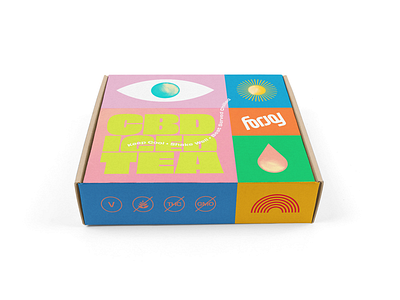 What’s in the box? box branding cbd drop eye focus lab icon logo mockup packaging rainbow type