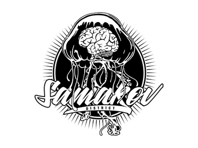 M-Brain Illustration bnw brain circle hand lettering illustration lettering medusa sun vector